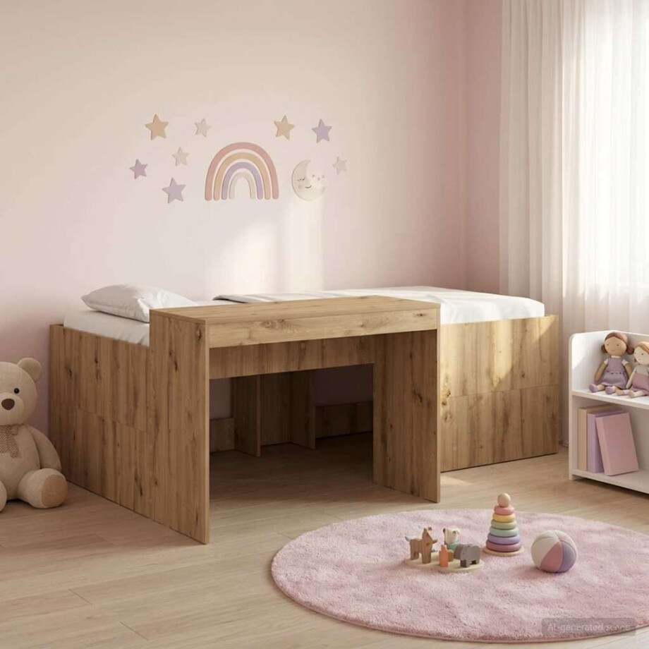 vidaXL Hoge Bed Frame met Bureau voor Kinderen Artisanaal eiken vidaXL Hoge Bed Frame met Bureau voor Kinderen Artisanaal eiken afbeelding 1