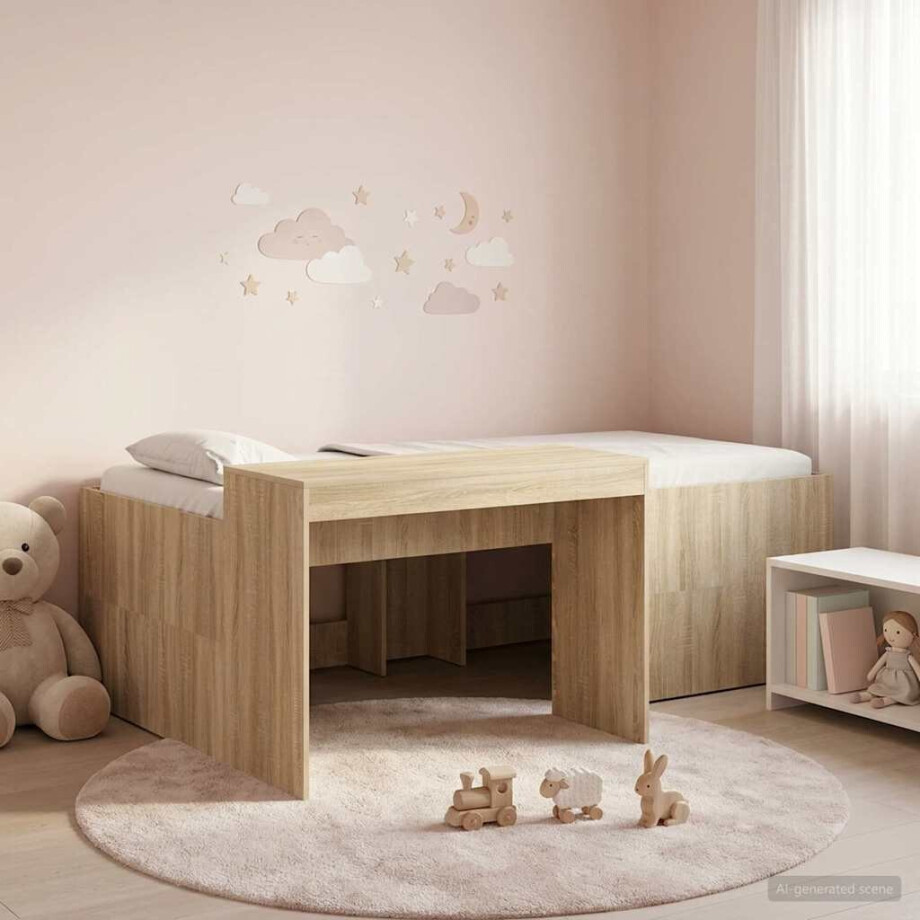 vidaXL Hoge Bed Frame met Bureau voor Kinderen Sonoma Eiken afbeelding 1