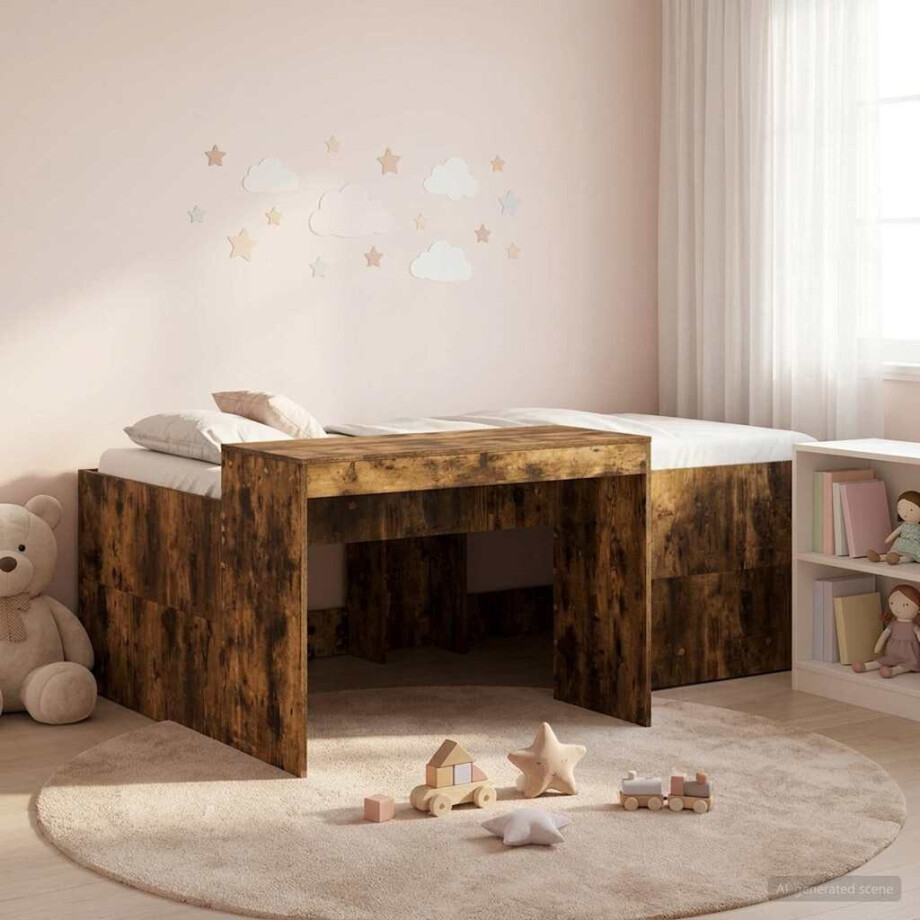 vidaXL Hoge Bed Frame met Bureau voor Kinderen Gerookt eiken vidaXL Hoge Bed Frame met Bureau voor Kinderen Gerookt eiken afbeelding 1