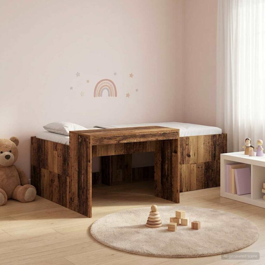 vidaXL Hoge Bed Frame met Bureau voor Kinderen Oud hout 75 x 190 cm vidaXL Hoge Bed Frame met Bureau voor Kinderen Oud hout 75 x 190 cm afbeelding 1