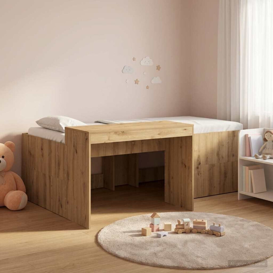 vidaXL Hoge Bed Frame met Bureau voor Kinderen Artisanaal eiken vidaXL Hoge Bed Frame met Bureau voor Kinderen Artisanaal eiken afbeelding 1