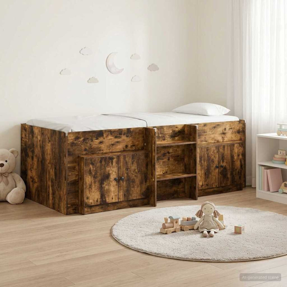 vidaXL Loft Bed Frame met Kast 3 st Gerookt eiken Bewerkt hout vidaXL Loft Bed Frame met Kast 3 st Gerookt eiken Bewerkt hout afbeelding 1