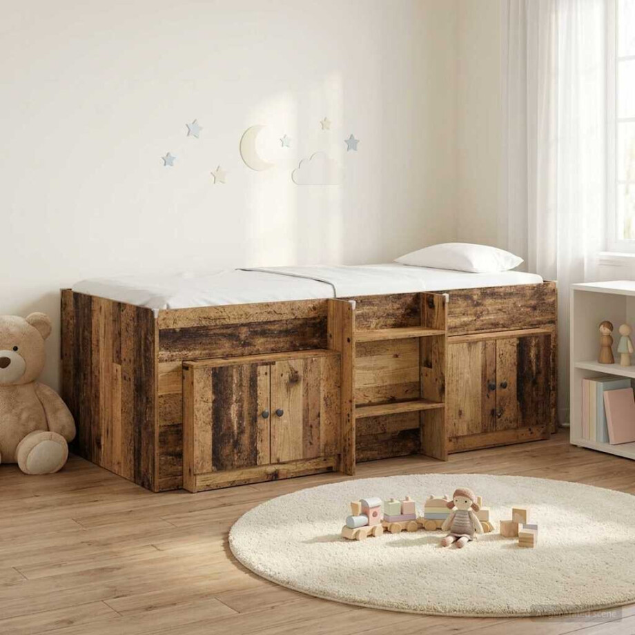 vidaXL Loft Bed Frame met Kast met opslag 3 st Oud hout Bewerkt hout afbeelding 1