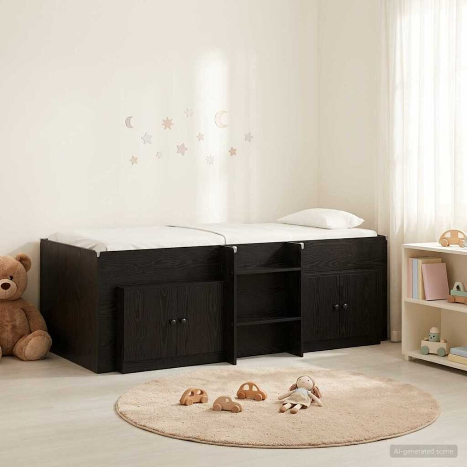 vidaXL Loft Bed Frame met Kast met opslag 3 st Zwart Bewerkt hout afbeelding 1