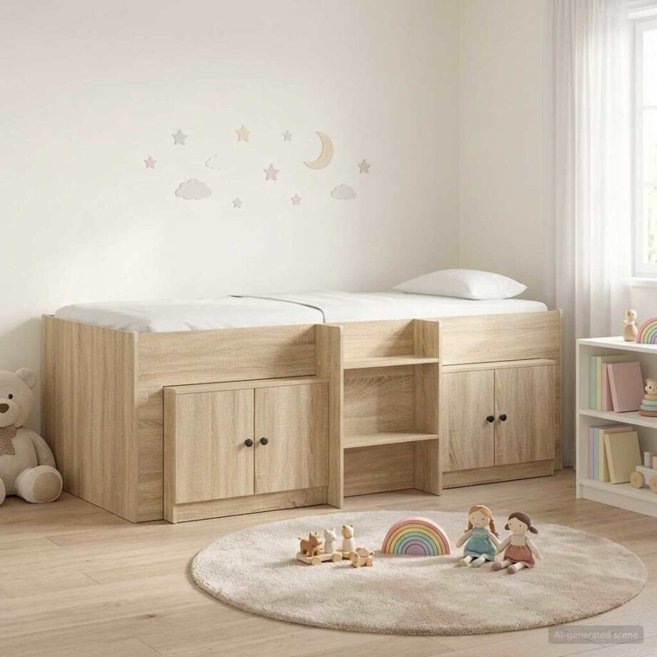 vidaXL Loft Bed Frame met Kast 3 st Sonoma Eiken Bewerkt hout vidaXL Loft Bed Frame met Kast 3 st Sonoma Eiken Bewerkt hout afbeelding 1