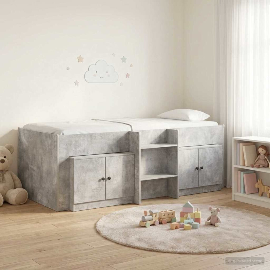 vidaXL Loft Bed Frame met Kast met opslag 3 st Betongrijs Bewerkt hout afbeelding 1