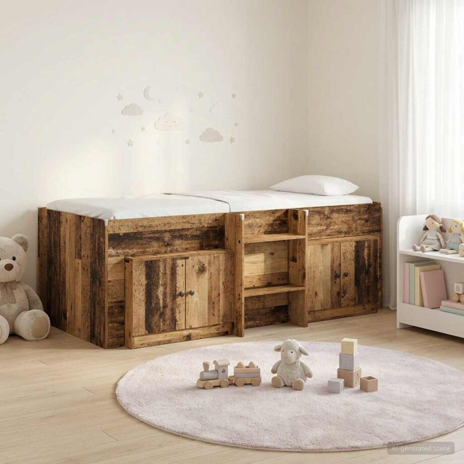 vidaXL Loft Bed Frame met Kast met opslag 3 st Oud hout Bewerkt hout vidaXL Loft Bed Frame met Kast met opslag 3 st Oud hout Bewerkt hout afbeelding 1