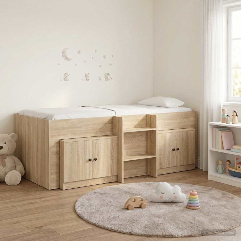vidaXL Loftbed frame met kast 3 st Sonoma Eiken Bewerkt hout afbeelding 1