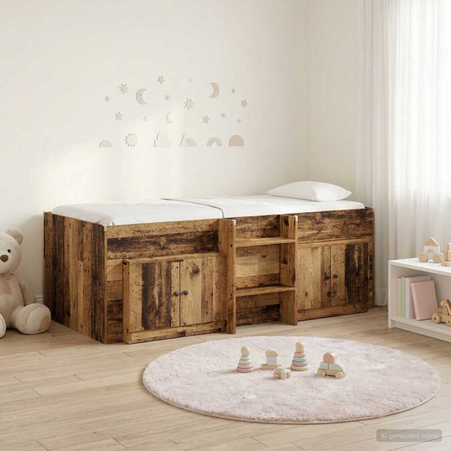 vidaXL Loftbed frame met kast met opslag 3 st Oud hout Bewerkt hout vidaXL Loftbed frame met kast met opslag 3 st Oud hout Bewerkt hout afbeelding 1