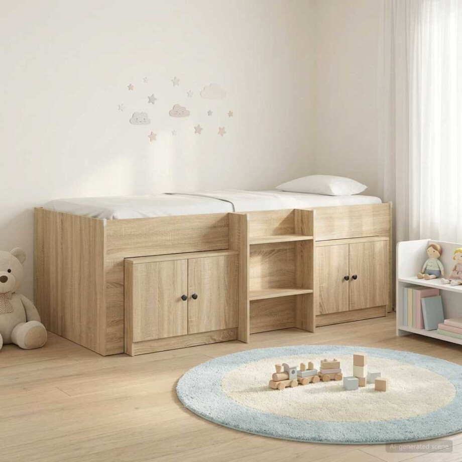 vidaXL Loft Bed Frame met Kast 3 st Sonoma Eiken Bewerkt hout afbeelding 1