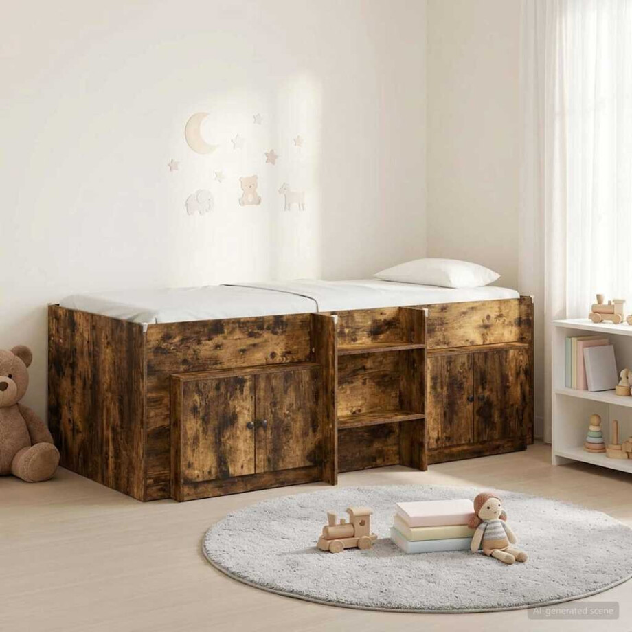 vidaXL Loft Bed Frame met Kast 3 pcs Gerookt eiken Bewerkt hout afbeelding 1