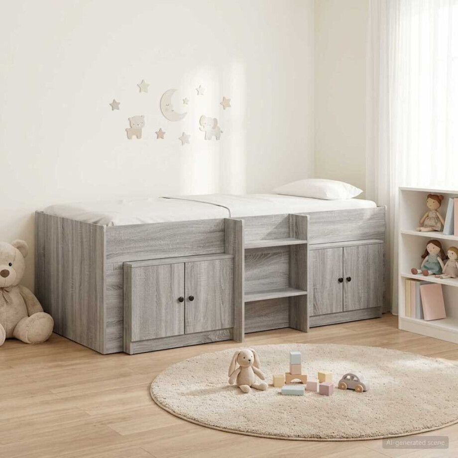 vidaXL Loft Bed Frame met Kast 3 st Grijs Sonoma Bewerkt hout vidaXL Loft Bed Frame met Kast 3 st Grijs Sonoma Bewerkt hout afbeelding 1