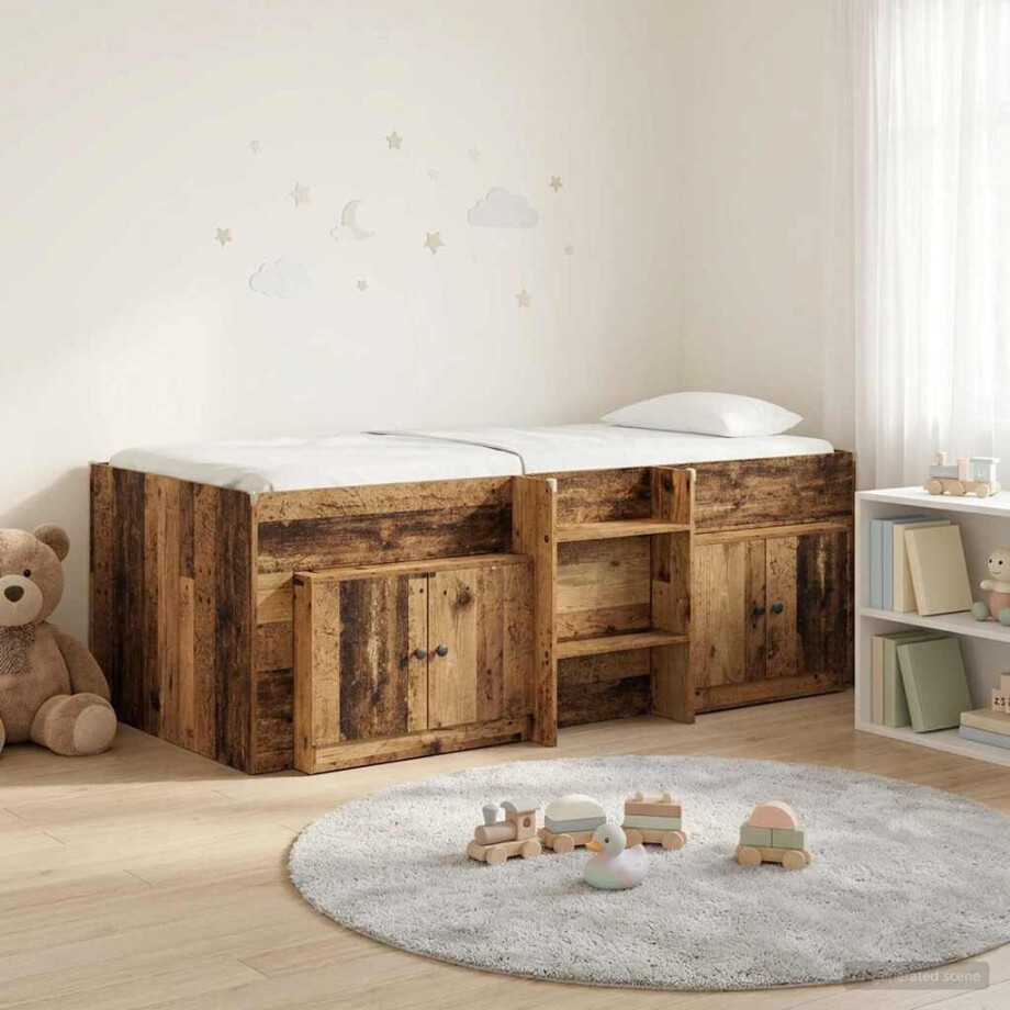 vidaXL Loft Bed Frame met Kast met opslag 3 st Oud hout Bewerkt hout vidaXL Loft Bed Frame met Kast met opslag 3 st Oud hout Bewerkt hout afbeelding 1