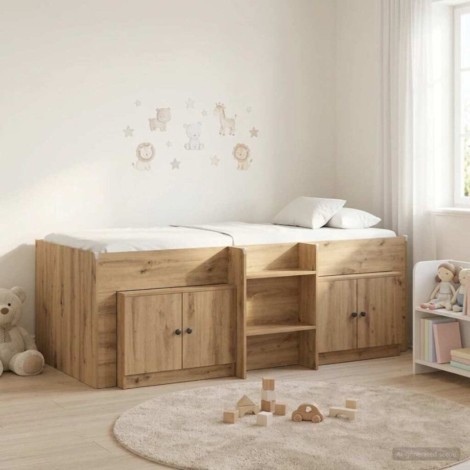 vidaXL Loft Bed Frame met Kast 3 pcs Artisanaal eiken Bewerkt hout vidaXL Loft Bed Frame met Kast 3 pcs Artisanaal eiken Bewerkt hout afbeelding 1