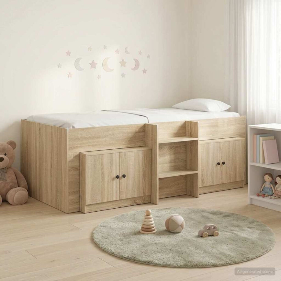 vidaXL Loft Bed Frame met Kast 3 st Sonoma Eiken Bewerkt hout afbeelding 1