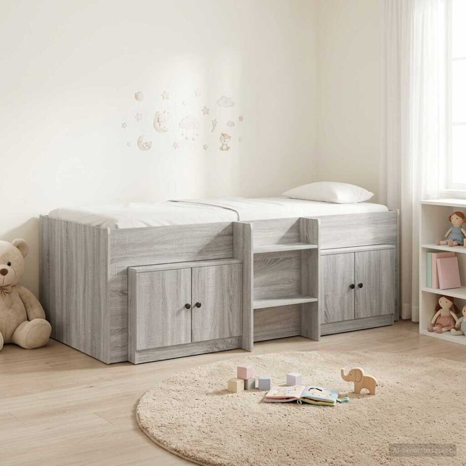 vidaXL Loft Bed Frame met Kast 3 st Grijs Sonoma Bewerkt hout vidaXL Loft Bed Frame met Kast 3 st Grijs Sonoma Bewerkt hout afbeelding 1
