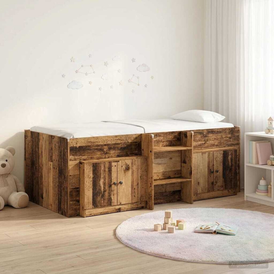 vidaXL Loft Bed Frame met Kast met opslag 3 st Oud hout Bewerkt hout vidaXL Loft Bed Frame met Kast met opslag 3 st Oud hout Bewerkt hout afbeelding 1