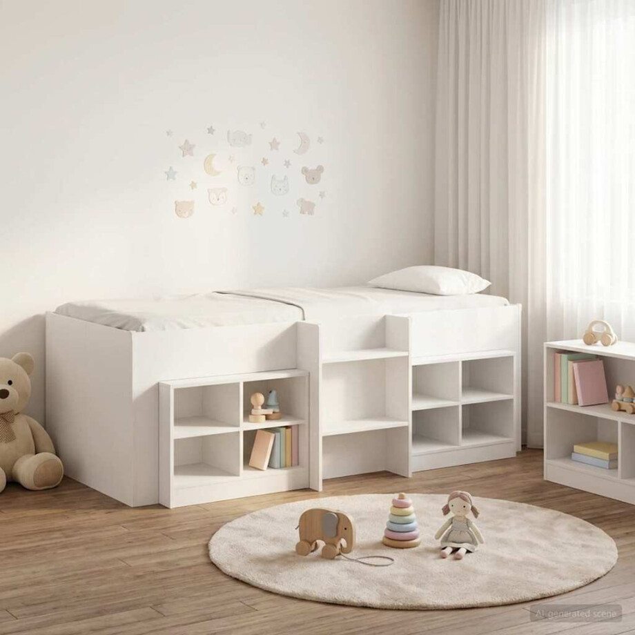 vidaXL Loft Bed Frame met Kast met plank 3 pcs Wit Bewerkt hout vidaXL Loft Bed Frame met Kast met plank 3 pcs Wit Bewerkt hout afbeelding 1