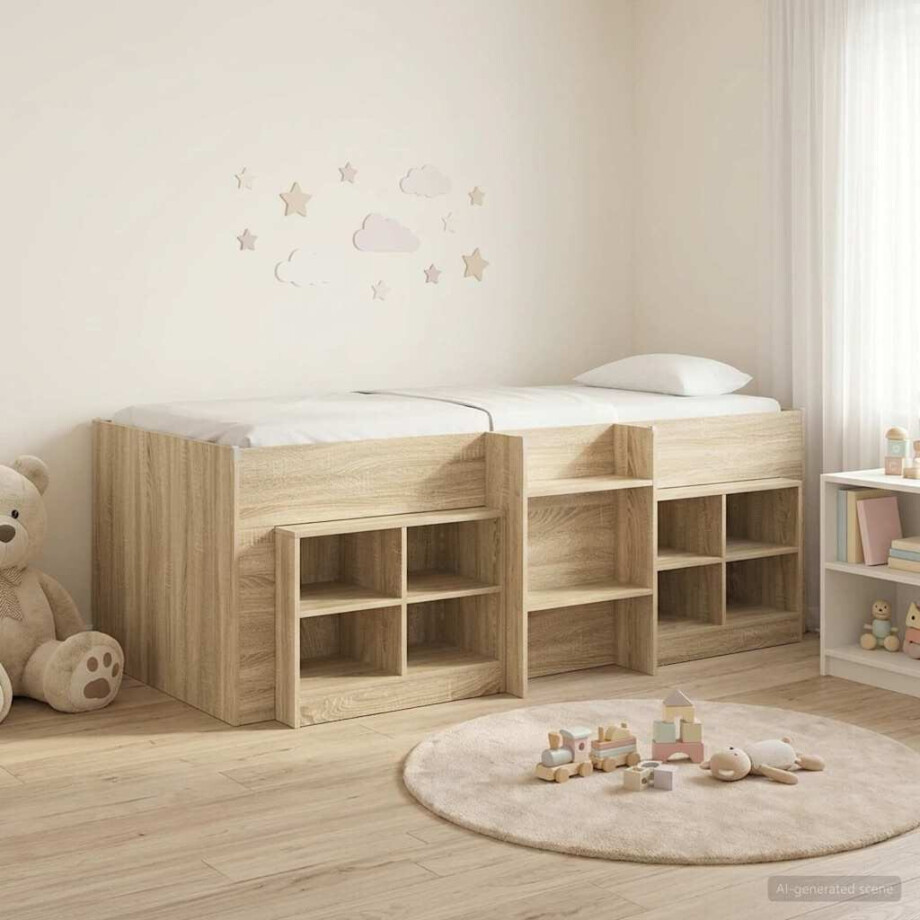 vidaXL Loft Bed Frame met Kast 3 st Sonoma Eiken Bewerkt hout afbeelding 1