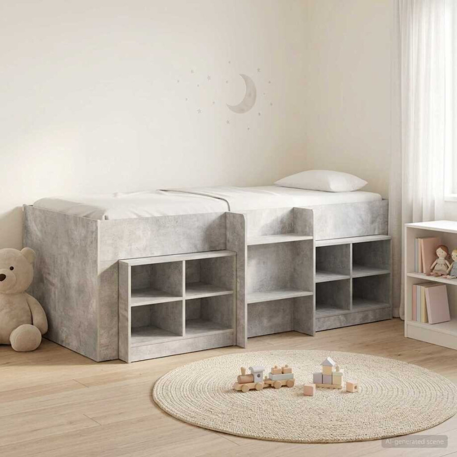vidaXL Loft Bed Frame met Kast met plank 3 st Betongrijs Bewerkt hout afbeelding 1