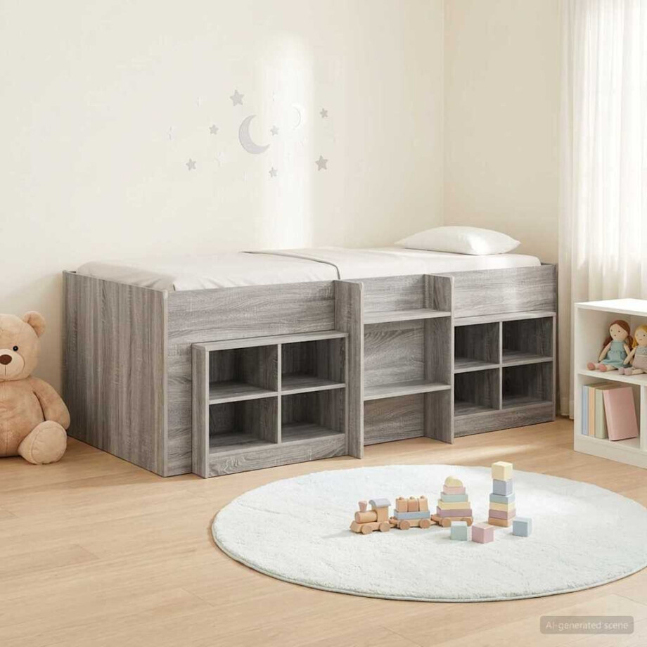 vidaXL Loft Bed Frame met Kast 3 st Grijs Sonoma Bewerkt hout vidaXL Loft Bed Frame met Kast 3 st Grijs Sonoma Bewerkt hout afbeelding 1