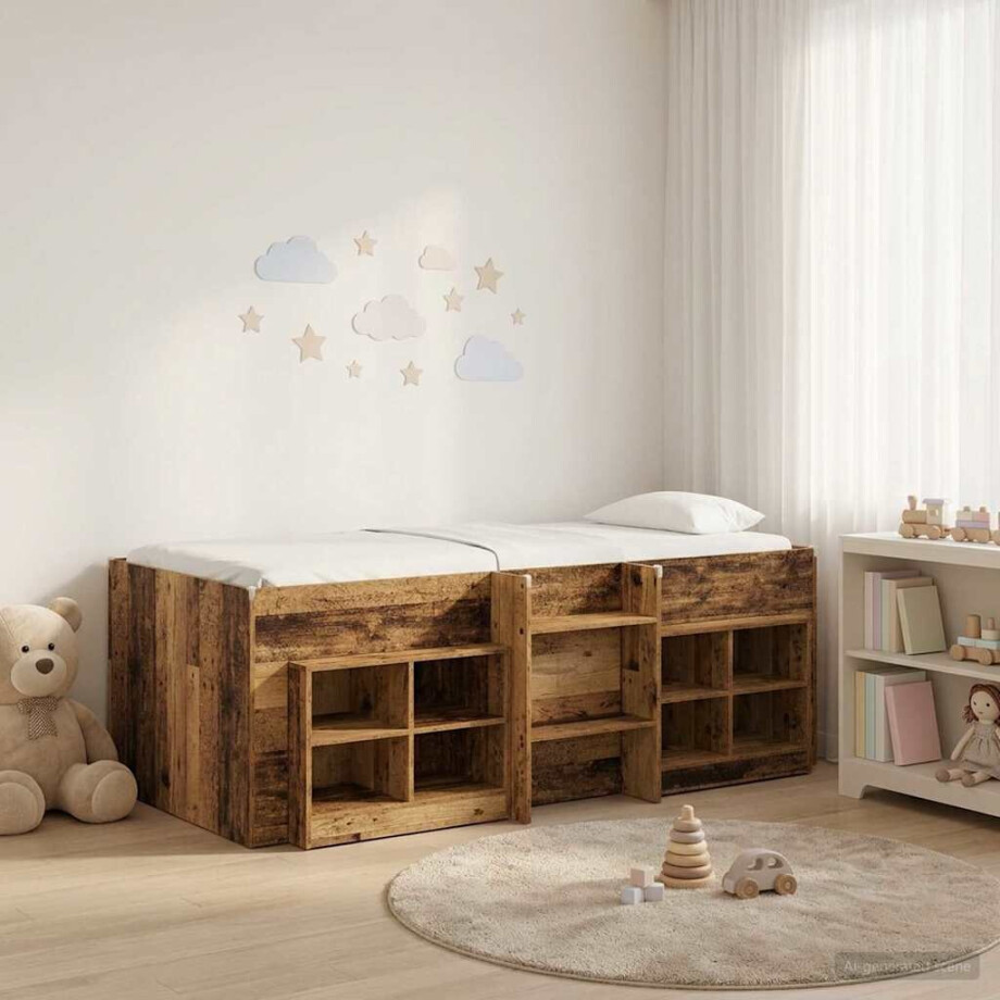 vidaXL Loft Bed Frame met Kast met plank 3 st Oud hout Bewerkt hout vidaXL Loft Bed Frame met Kast met plank 3 st Oud hout Bewerkt hout afbeelding 1