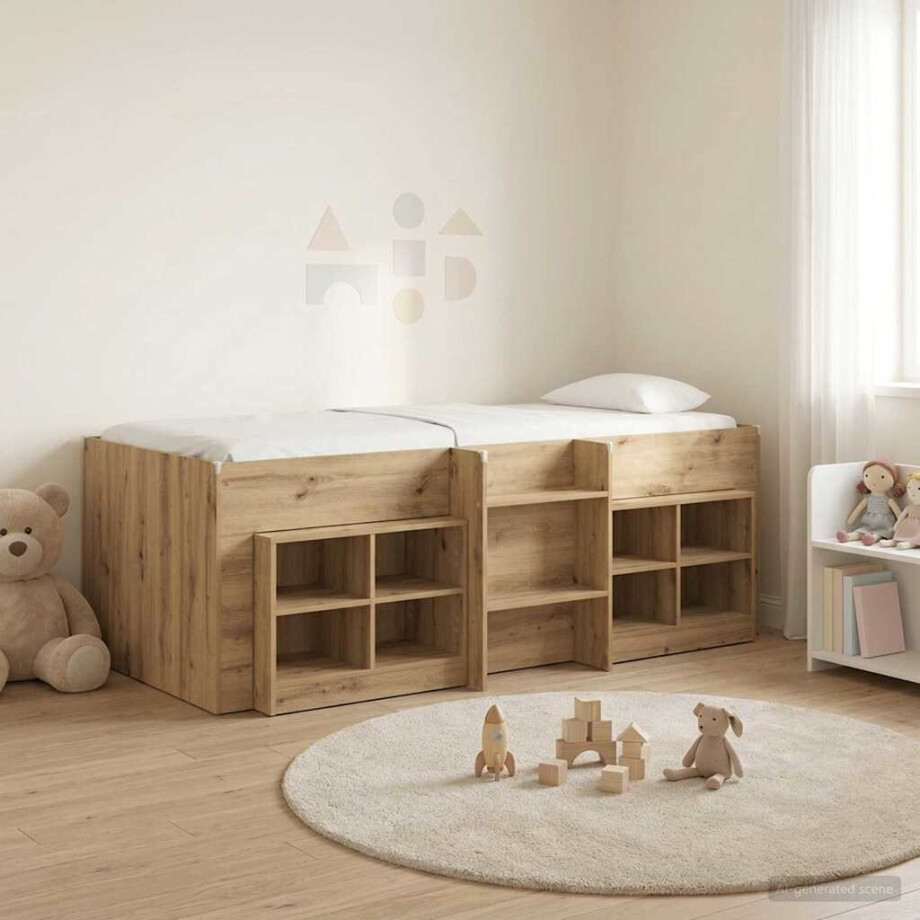 vidaXL Loft Bed Frame met Kast 3 st Artisanaal eiken Bewerkt hout vidaXL Loft Bed Frame met Kast 3 st Artisanaal eiken Bewerkt hout afbeelding 1