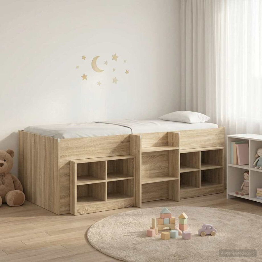 vidaXL Loft Bed Frame met Kast 3 st Sonoma Eiken Bewerkt hout afbeelding 1