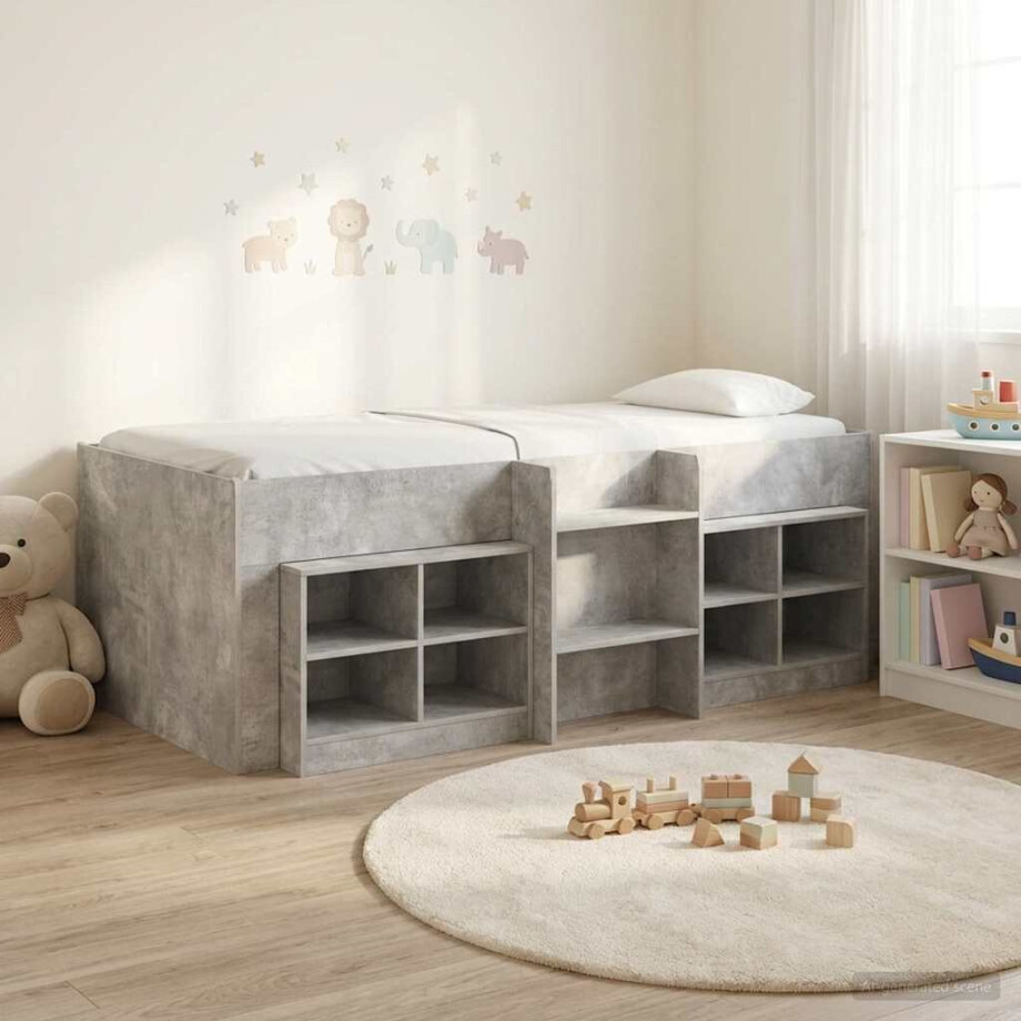 vidaXL Loft Bed Frame met Kast met plank 3 st Betongrijs Bewerkt hout afbeelding 1