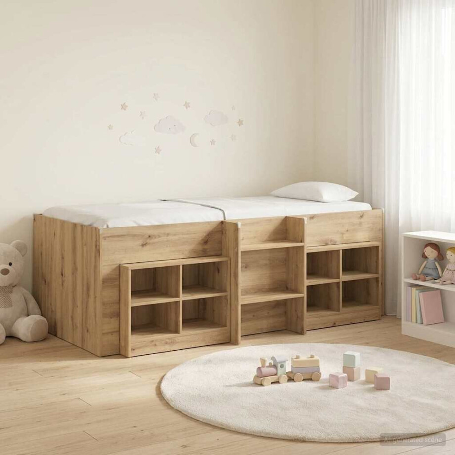 vidaXL Loft Bed Frame met Kast 3 st Artisanaal eiken Bewerkt hout vidaXL Loft Bed Frame met Kast 3 st Artisanaal eiken Bewerkt hout afbeelding 1