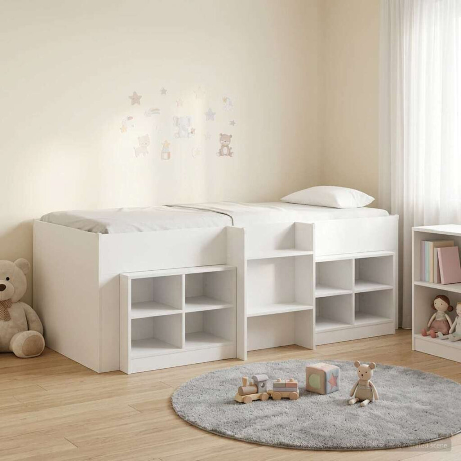 vidaXL Loft Bed Frame met Kast met plank 3 pcs Wit Bewerkt hout afbeelding 1