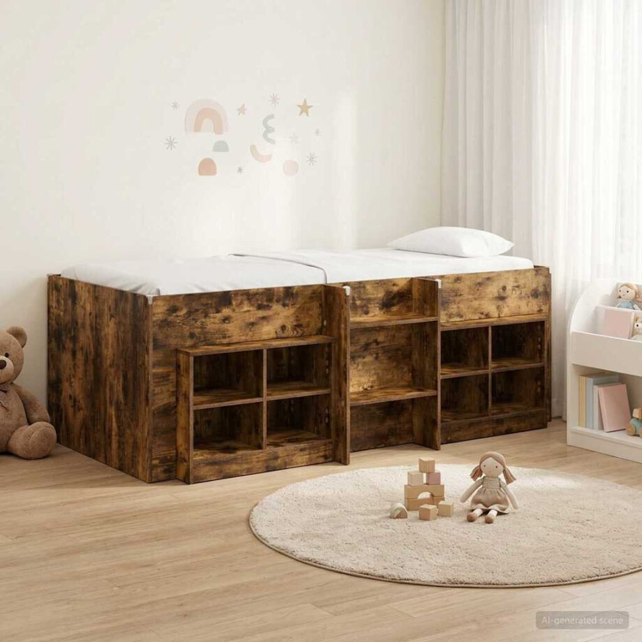 vidaXL Loft Bed Frame met Kast 3 st Gerookt eiken Bewerkt hout afbeelding 1