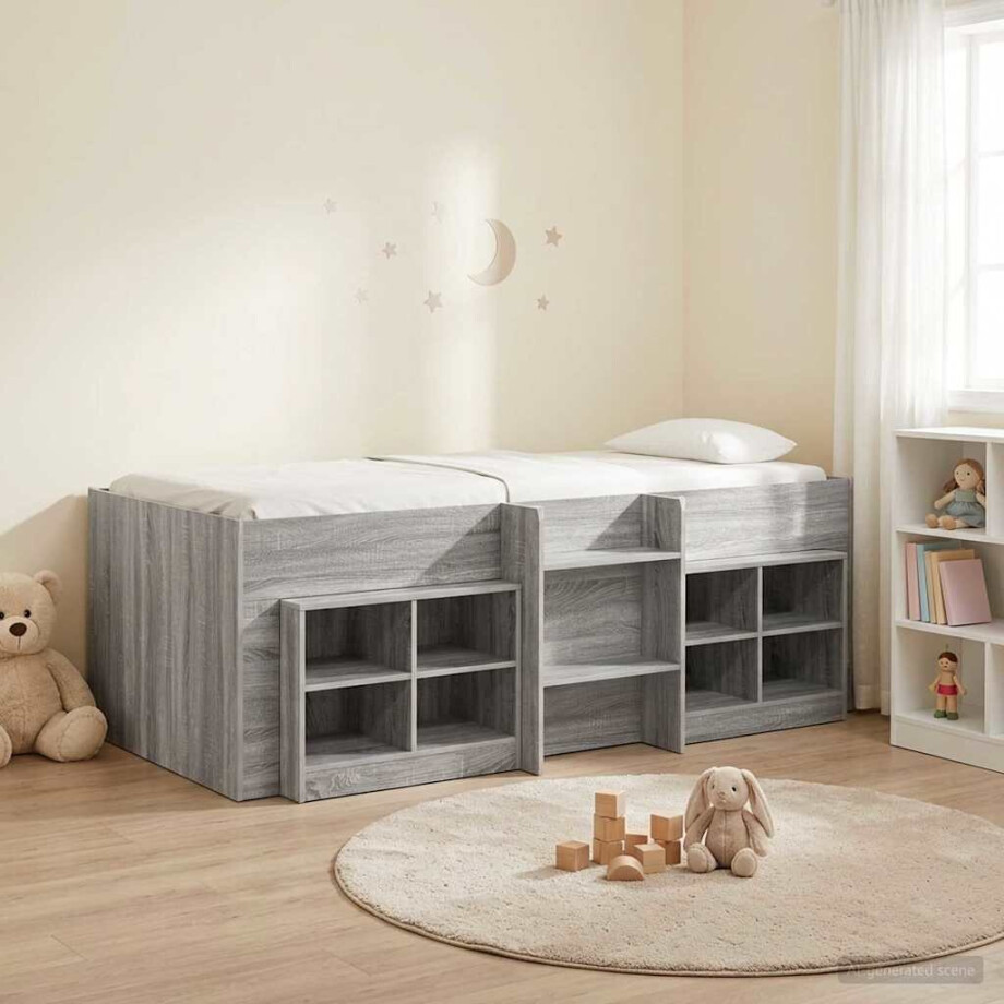 vidaXL Loft Bed Frame met Kast 3 st Grijs Sonoma Bewerkt hout vidaXL Loft Bed Frame met Kast 3 st Grijs Sonoma Bewerkt hout afbeelding 1