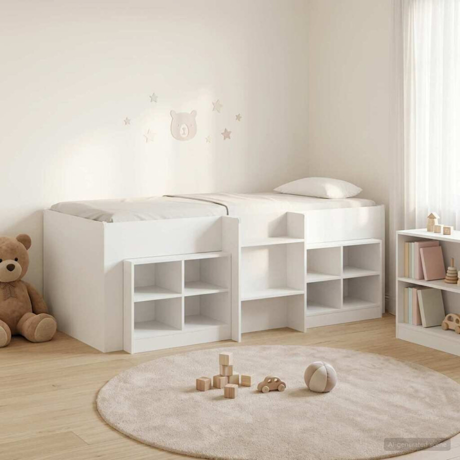 vidaXL Loft Bed Frame met Kast met plank 3 pcs Wit Bewerkt hout afbeelding 1