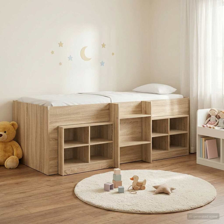 vidaXL Loft Bed Frame met Kast 3 st Sonoma Eiken Bewerkt hout afbeelding 1