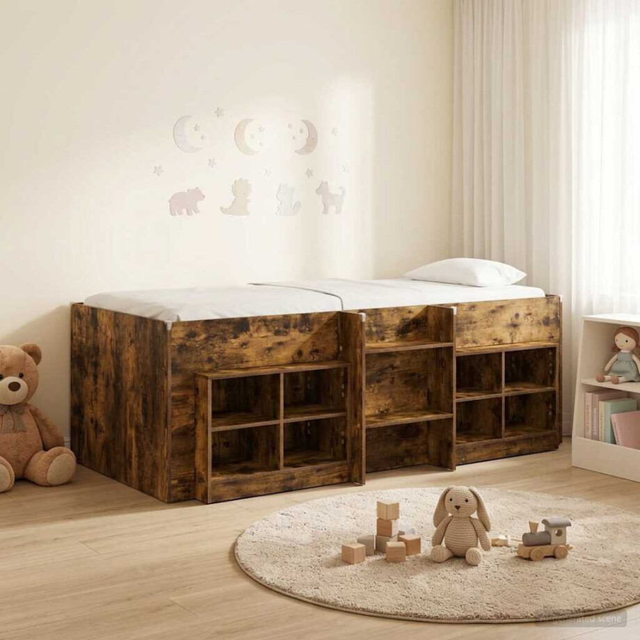 vidaXL Loft Bed Frame met Kast 3 st Gerookt eiken Bewerkt hout afbeelding 1