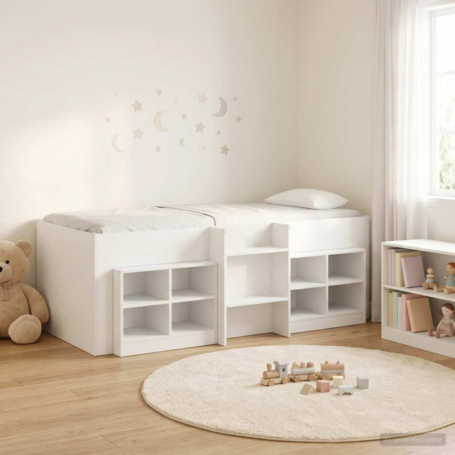 vidaXL Loft Bed Frame met Kast met plank 3 pcs Wit Bewerkt hout afbeelding 1