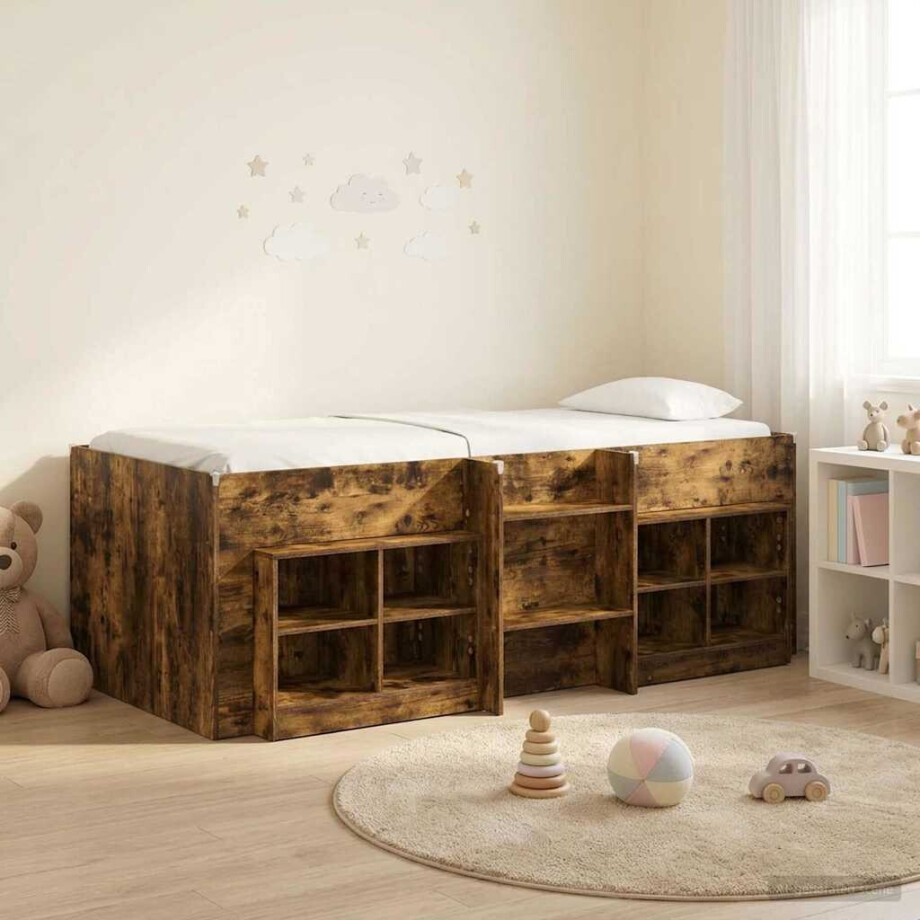 vidaXL Loft Bed Frame met Kast 3 st Gerookt eiken Bewerkt hout afbeelding 1