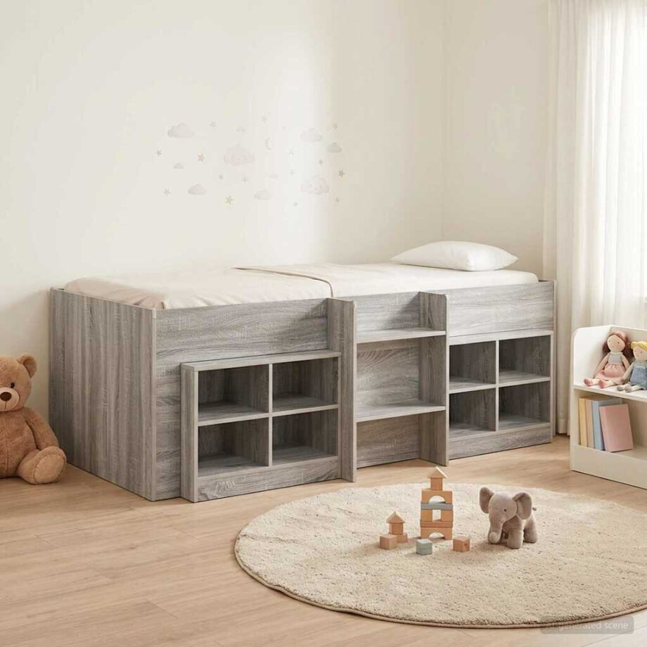 vidaXL Loft Bed Frame met Kast 3 st Grijs Sonoma Bewerkt hout vidaXL Loft Bed Frame met Kast 3 st Grijs Sonoma Bewerkt hout afbeelding 1