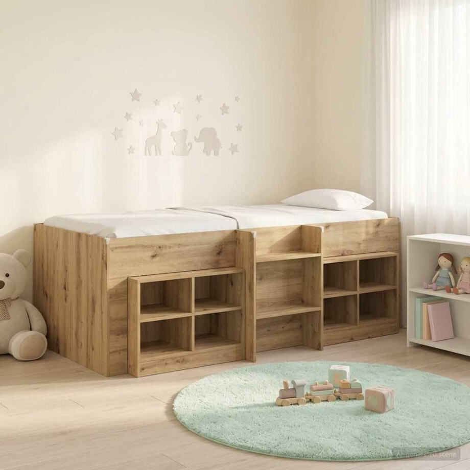 vidaXL Loft Bed Frame met Kast 3 st Artisanaal eiken Bewerkt hout vidaXL Loft Bed Frame met Kast 3 st Artisanaal eiken Bewerkt hout afbeelding 1