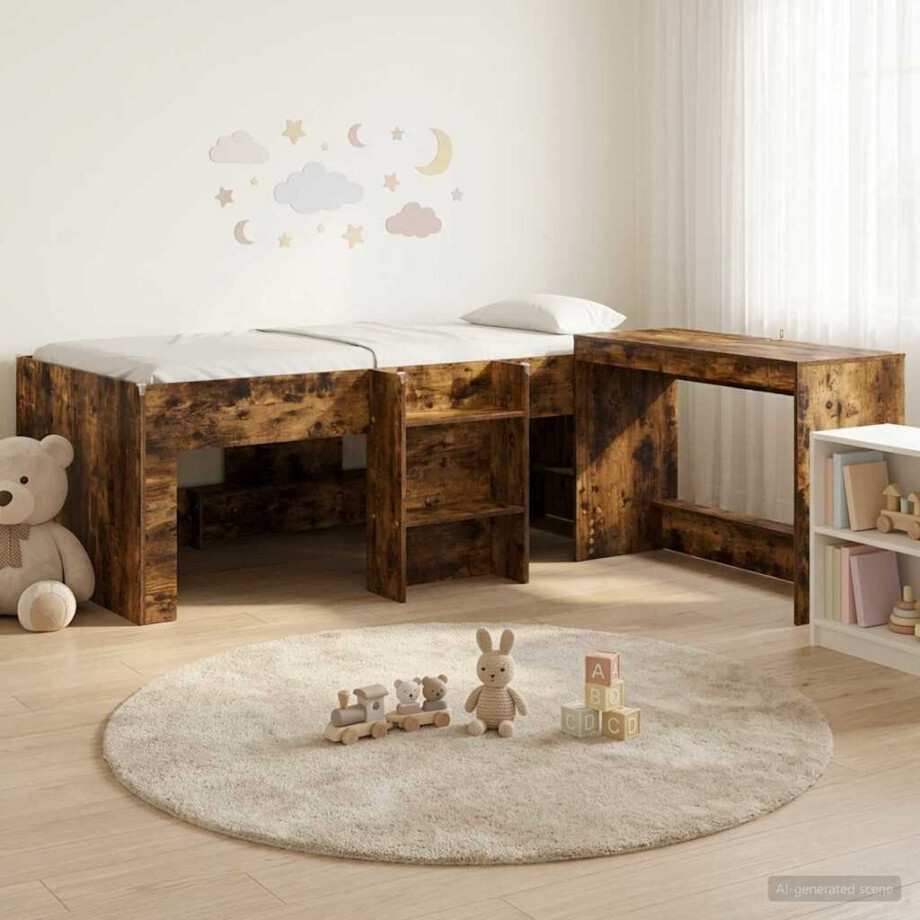 vidaXL Hoge Bed Frame met Bureau voor Kinderen 2 st Gerookt eiken vidaXL Hoge Bed Frame met Bureau voor Kinderen 2 st Gerookt eiken afbeelding 1