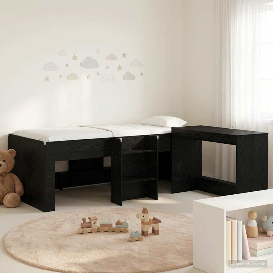 vidaXL Bedframe met Bureau 2 st Zwart eiken Bewerkt hout vidaXL Bedframe met Bureau 2 st Zwart eiken Bewerkt hout afbeelding 1