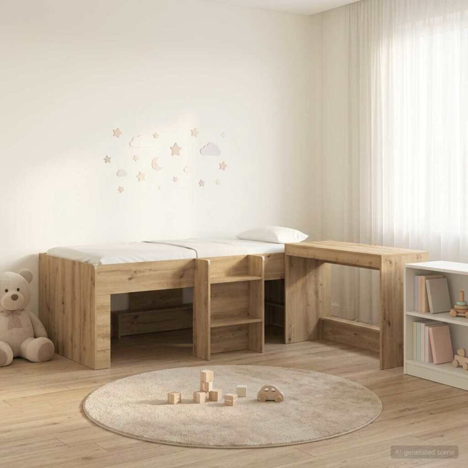 vidaXL Hoge Bed Frame met Bureau voor Kinderen 2 st Artisanaal eiken afbeelding 1