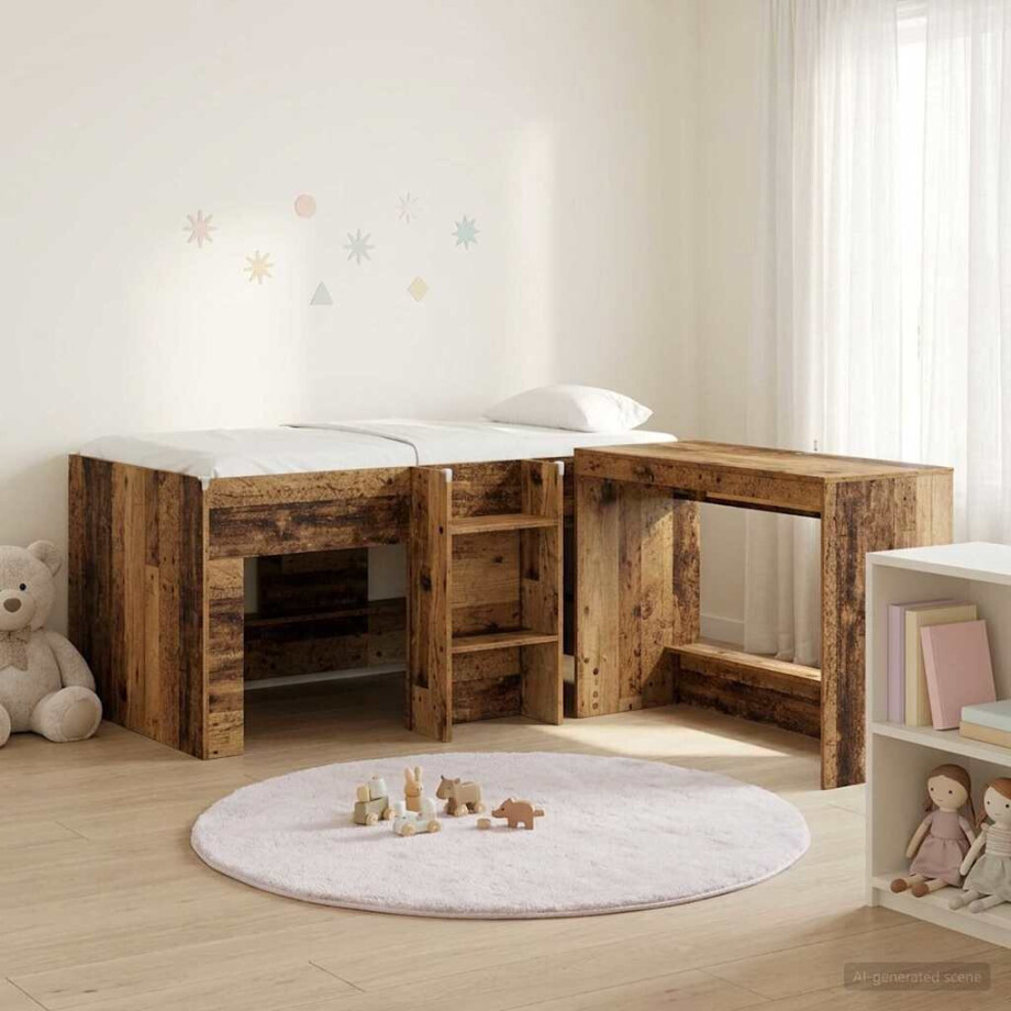 vidaXL Hoge Bed Frame met Bureau voor Kinderen 2 st Oud hout vidaXL Hoge Bed Frame met Bureau voor Kinderen 2 st Oud hout afbeelding 1