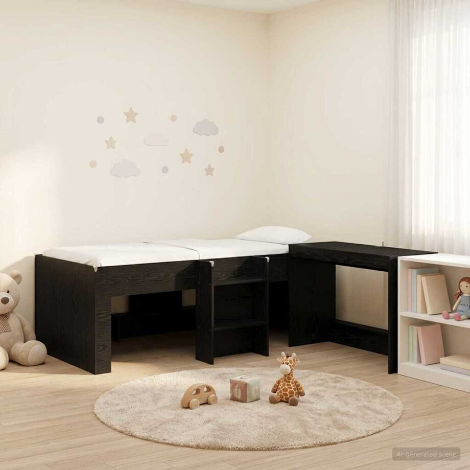 vidaXL Hoge Bed Frame met Bureau voor Kinderen Zwart eiken 90 x 190 cm vidaXL Hoge Bed Frame met Bureau voor Kinderen Zwart eiken 90 x 190 cm afbeelding 1