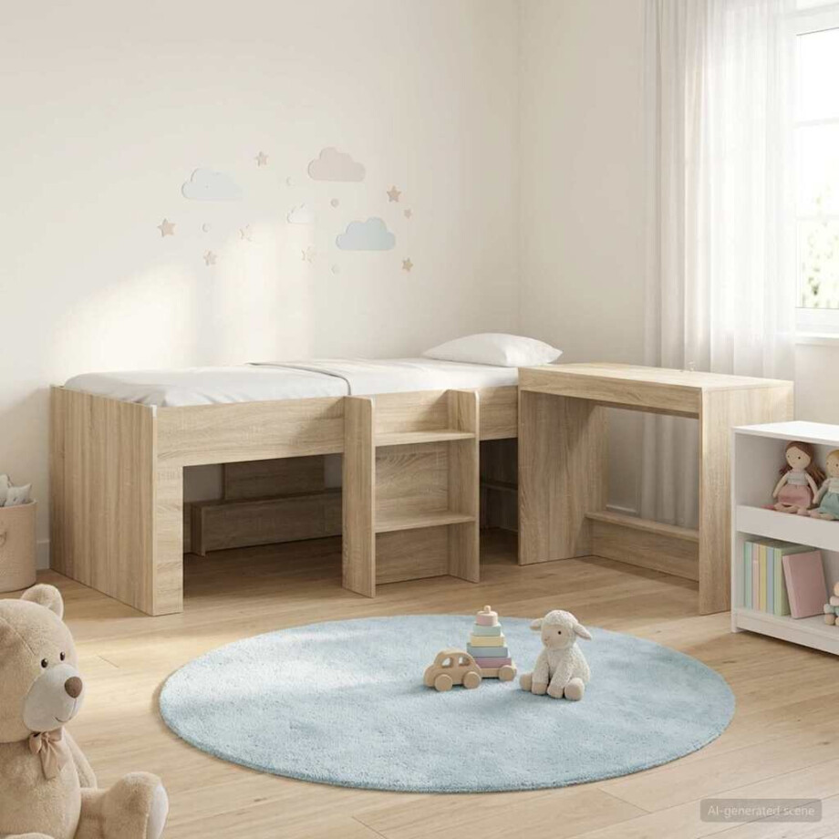 vidaXL Hoge Bed Frame met Bureau voor Kinderen 2 st Sonoma Eiken afbeelding 1