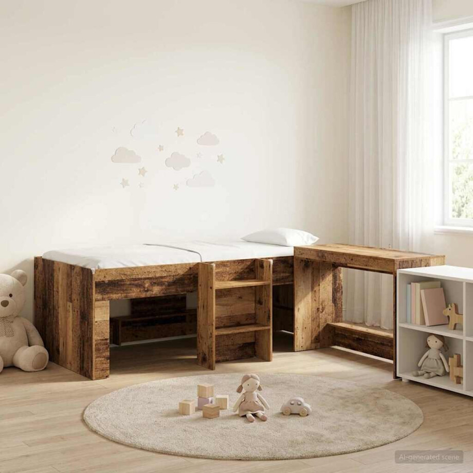 vidaXL Hoge Bed Frame met Bureau voor Kinderen 2 st Oud hout vidaXL Hoge Bed Frame met Bureau voor Kinderen 2 st Oud hout afbeelding 1