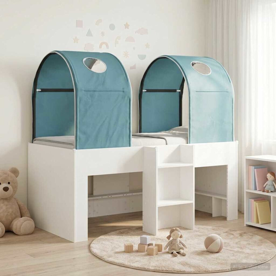 vidaXL Bed met Tunnel 4 pcs Wit en Lichtblauw Bewerkt hout afbeelding 1