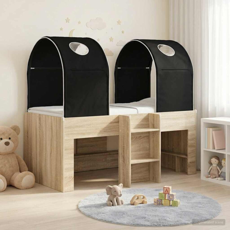 vidaXL Bed met Tunnel 3 st Sonoma en Zwart Bewerkt hout afbeelding 1