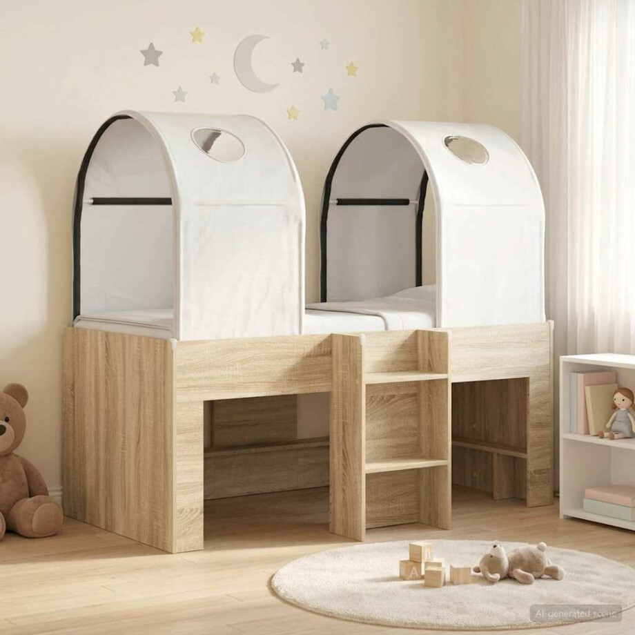 vidaXL Bed met Tunnel 3 st Sonoma en Wit Bewerkt hout afbeelding 1